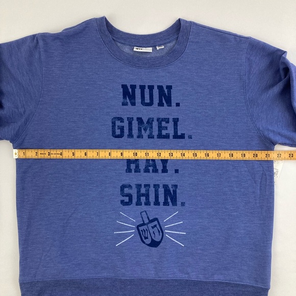 Doe Womens Blue Dreidel Holiday Hanukkah Nun Gimel Hay Shin Sweatshirt XL - Picture 8 of 10